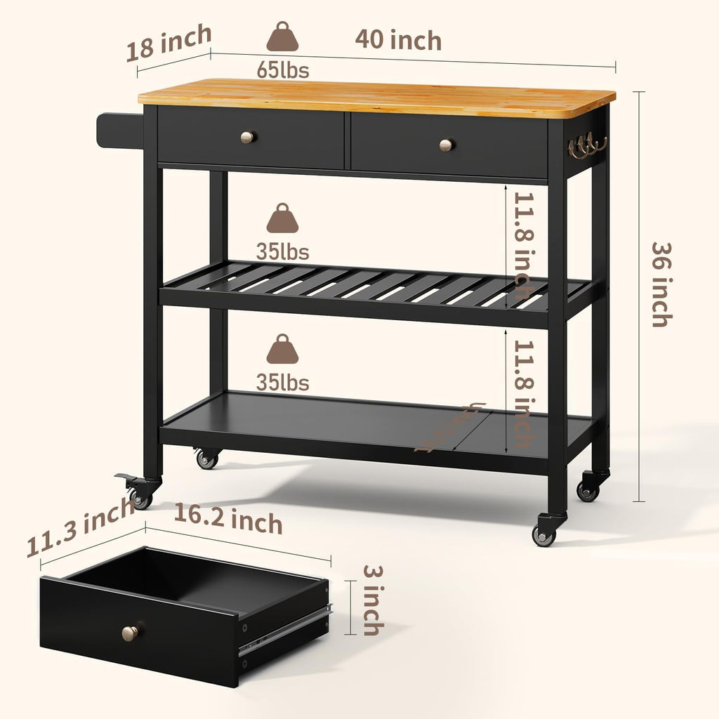 Gizoon Kitchen Island Cart with Storage and 40ââ Wooden Top, Black