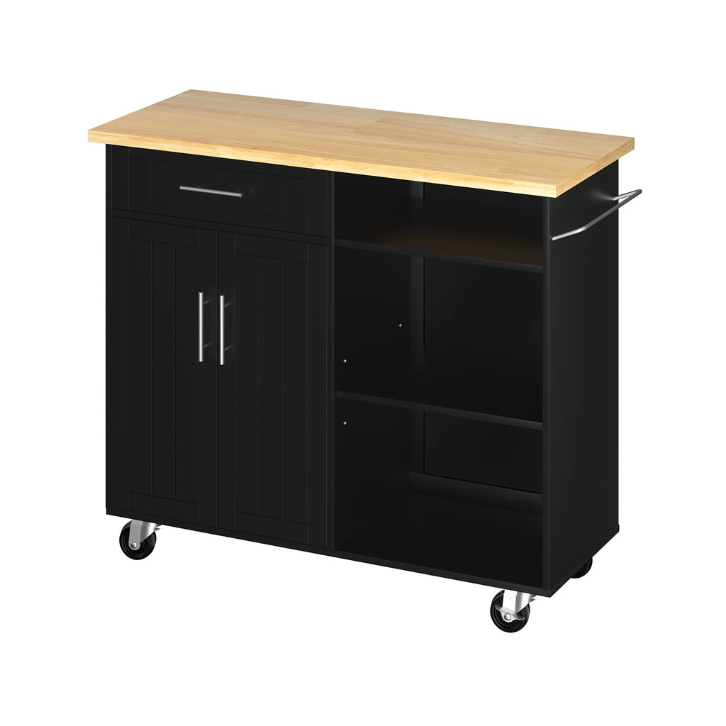 SUNLEI Kitchen Island Cart on Wheels with Storage Cabinet & Drawer, 26" Width Rolling Kitchen Table, Cart Handle for Towel Rack or Free Mobility, Kitchen Cart, Dining Room(Black)