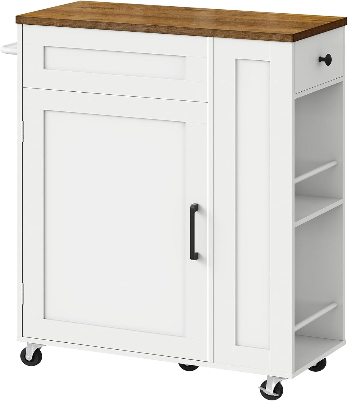 CHOEZON Kitchen Island Cart with Storage, Kitchen Cabinet, Mobile Kitchen Island, Storage Trolley for Kitchen with Hidden Trash Bin Cabinet, for Dining Room, White and Walnut MZD06WL