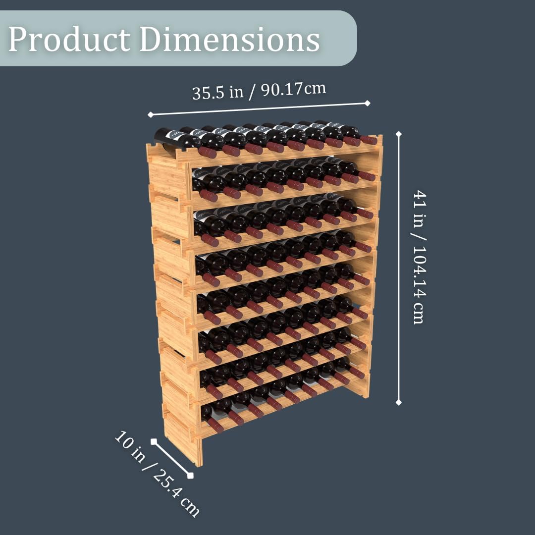 72 Bottle Bamboo Stackable Freestanding Wine Rack, No Tools Assembly, Durable, Wine and Liquor Bottle Storage for Small Spaces