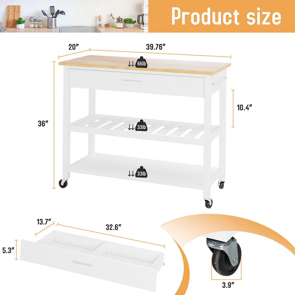 JY QAQA 40" Kitchen Island Cart Furniture cart on Wheels Rolling Portable Dining Room Serving Utility Carts Mobile Movable with Drawers Cabinet,Black