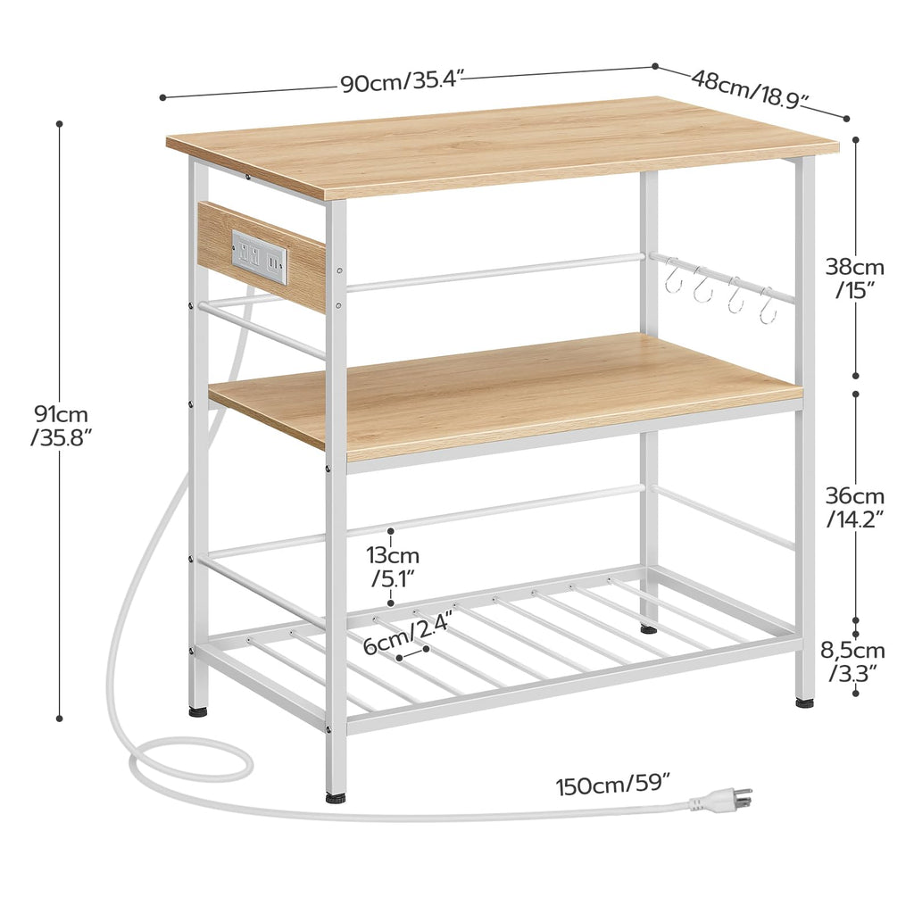 HOOBRO Kitchen Island with Storage, Kitchen Island Table with Power Outlet, 47.2" L 3 Tier Kitchen Counter and Microwave Stand, for Home, Kitchen and Dining Room, Rustic Brown and Black BF120UZD01