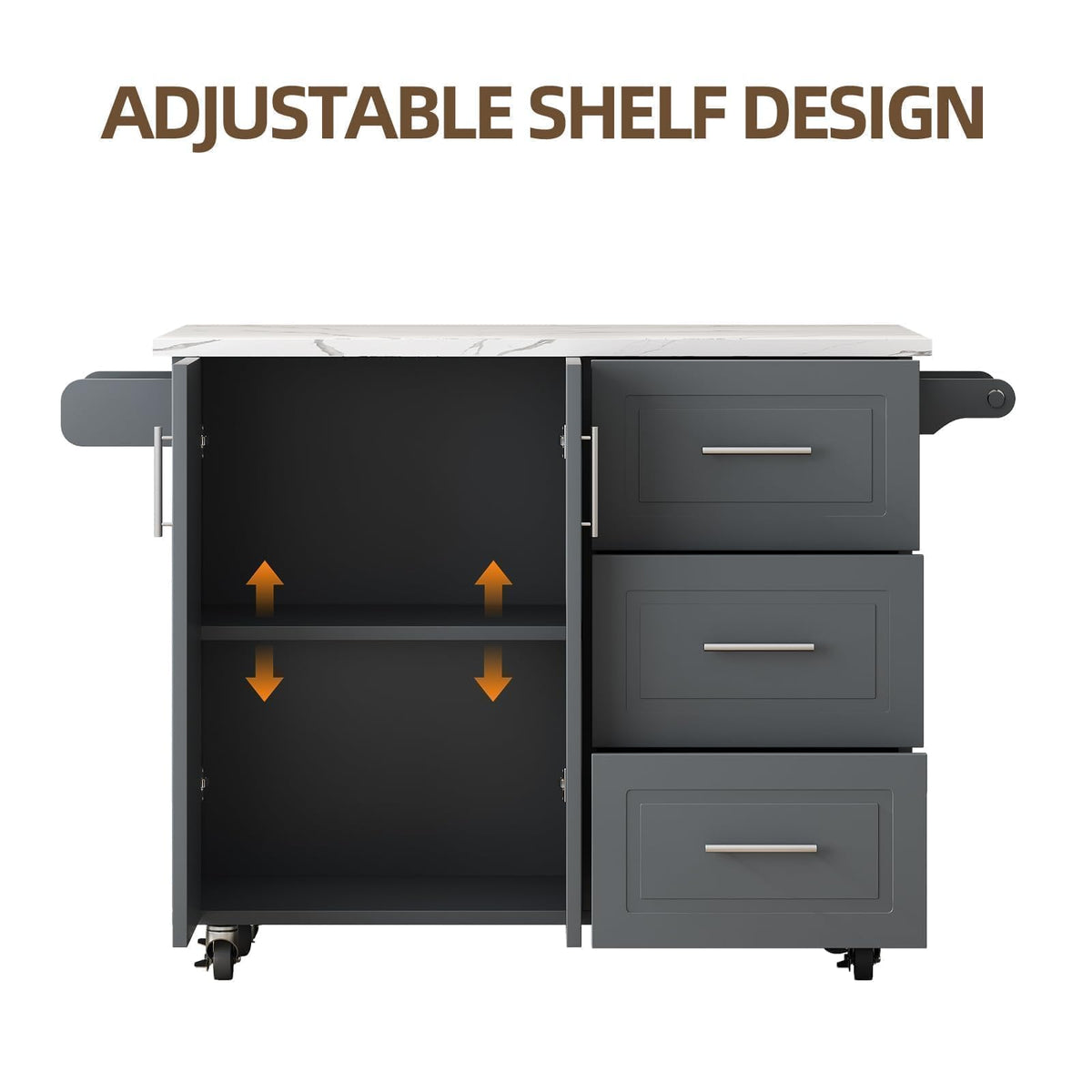 43" Kitchen Island on Wheels, Rolling Kitchen Island with Drop Leaf, Black