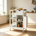 Kitchen Island Cart with Storage Cabinet, Rolling Kitchen Island on Wheels with Drawer, Spice Rack and Towel Rack, Mobile Kitchen Cart with Adjustable Shelf for Dining Room Apartment, White