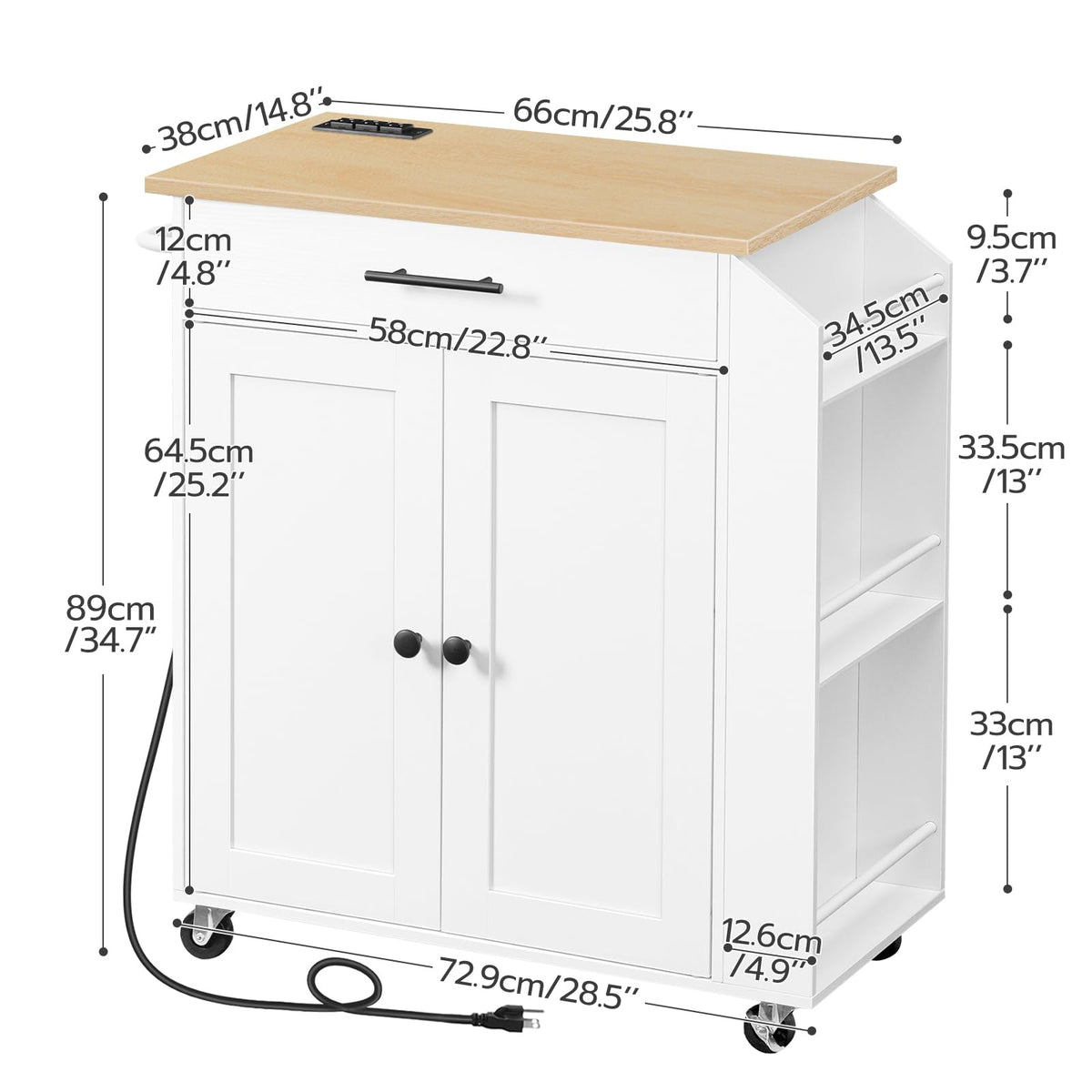 HOOBRO Kitchen Island with Power Outlet, Storage Island with Spice Rack and Drawer, Rolling Kitchen Cart on Wheels, for Home, Dining Room, Rustic Brown and Black
