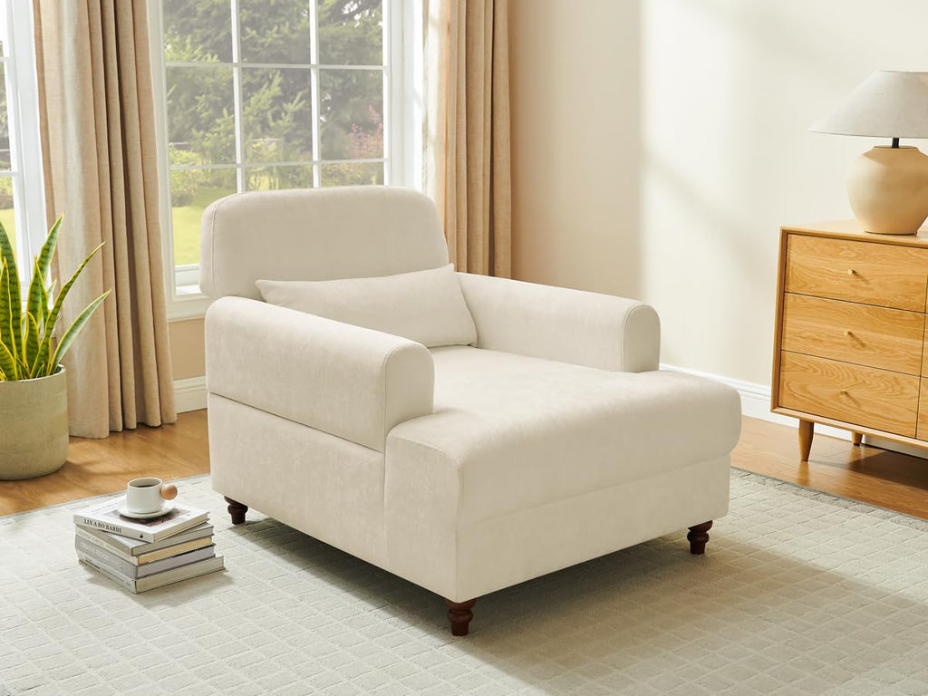 Oversized Chaise Lounge Chair with Adjustable Backrest, Polyester White