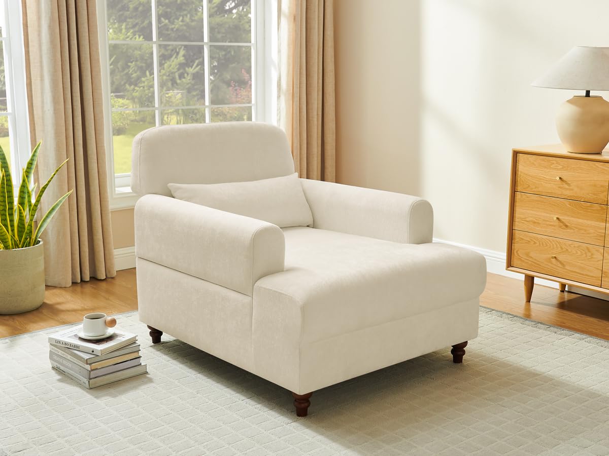 Oversized Chaise Lounge Chair with Adjustable Backrest, Polyester White