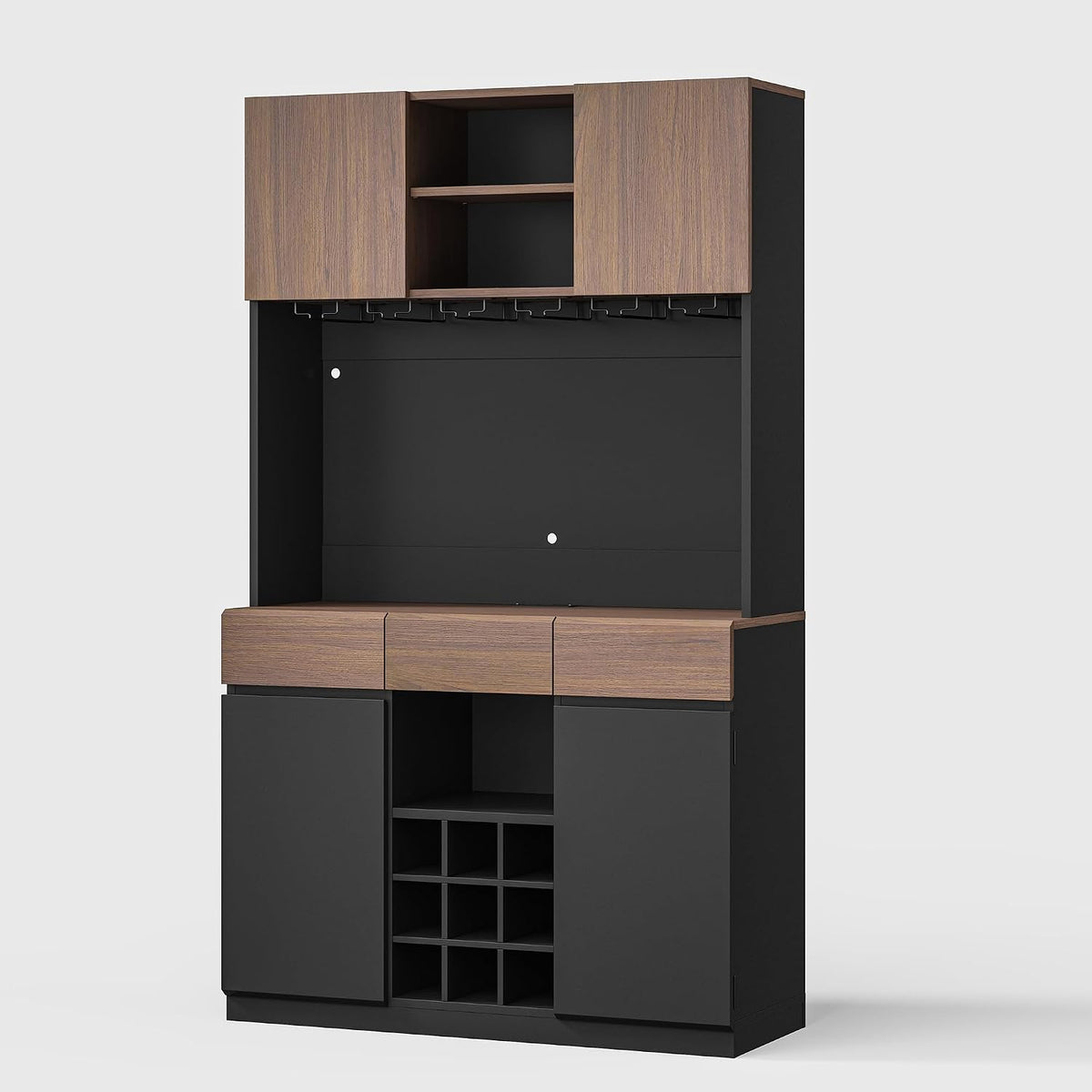 ModernMate 71" Wine Bar Cabinet with LED Lights, Modern Kitchen Pantry Hutch Cabinet with Storage, Black Home Coffee Bar with 3 Drawers, Wine Rack, Glass Holders for Dining Room, Kitchen