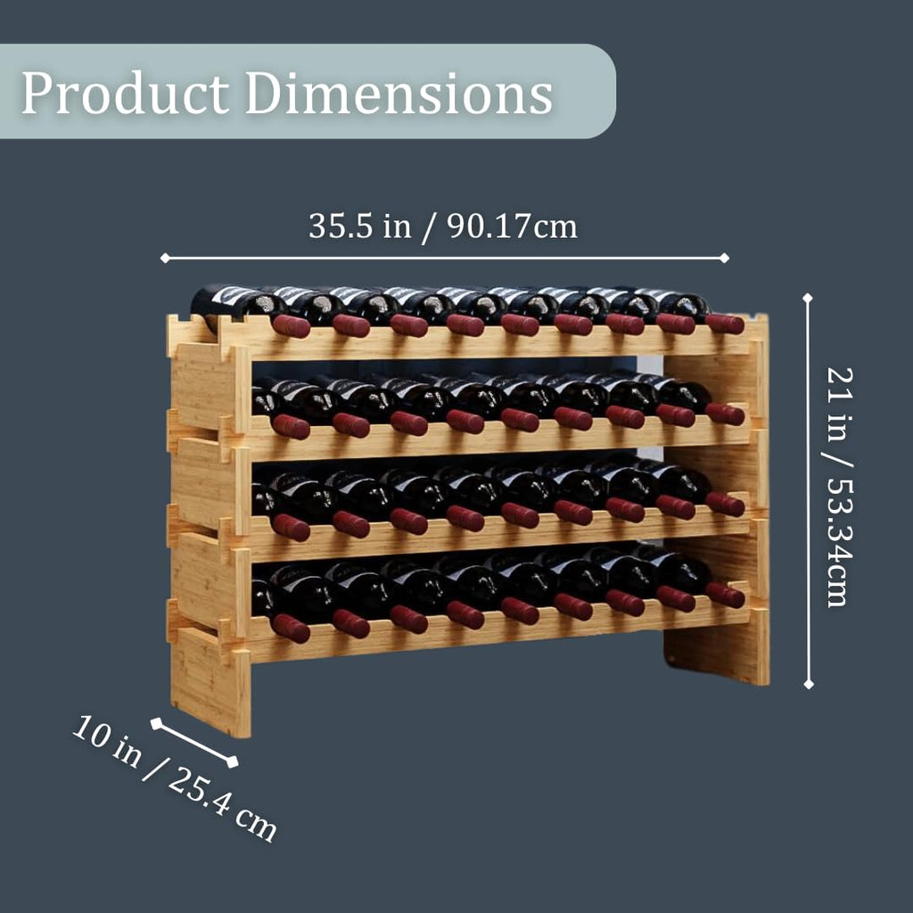 72 Bottle Bamboo Stackable Freestanding Wine Rack, No Tools Assembly, Durable, Wine and Liquor Bottle Storage for Small Spaces