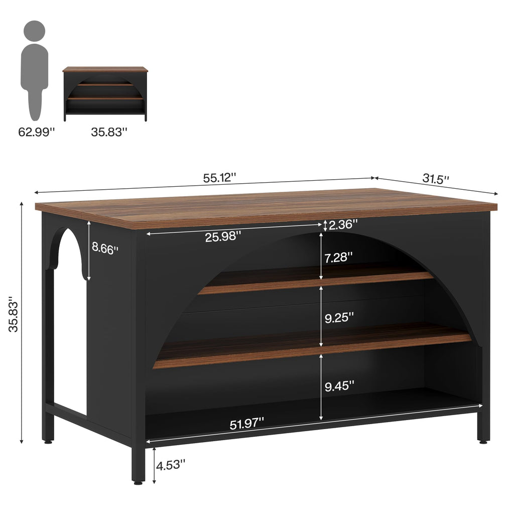 Tribesigns Kitchen Island with 3 Storage Shelves, 55" W Kitchen Shelf with Large Countertop and Seating Area, Modern Wooden Coffee Bar Table (White)