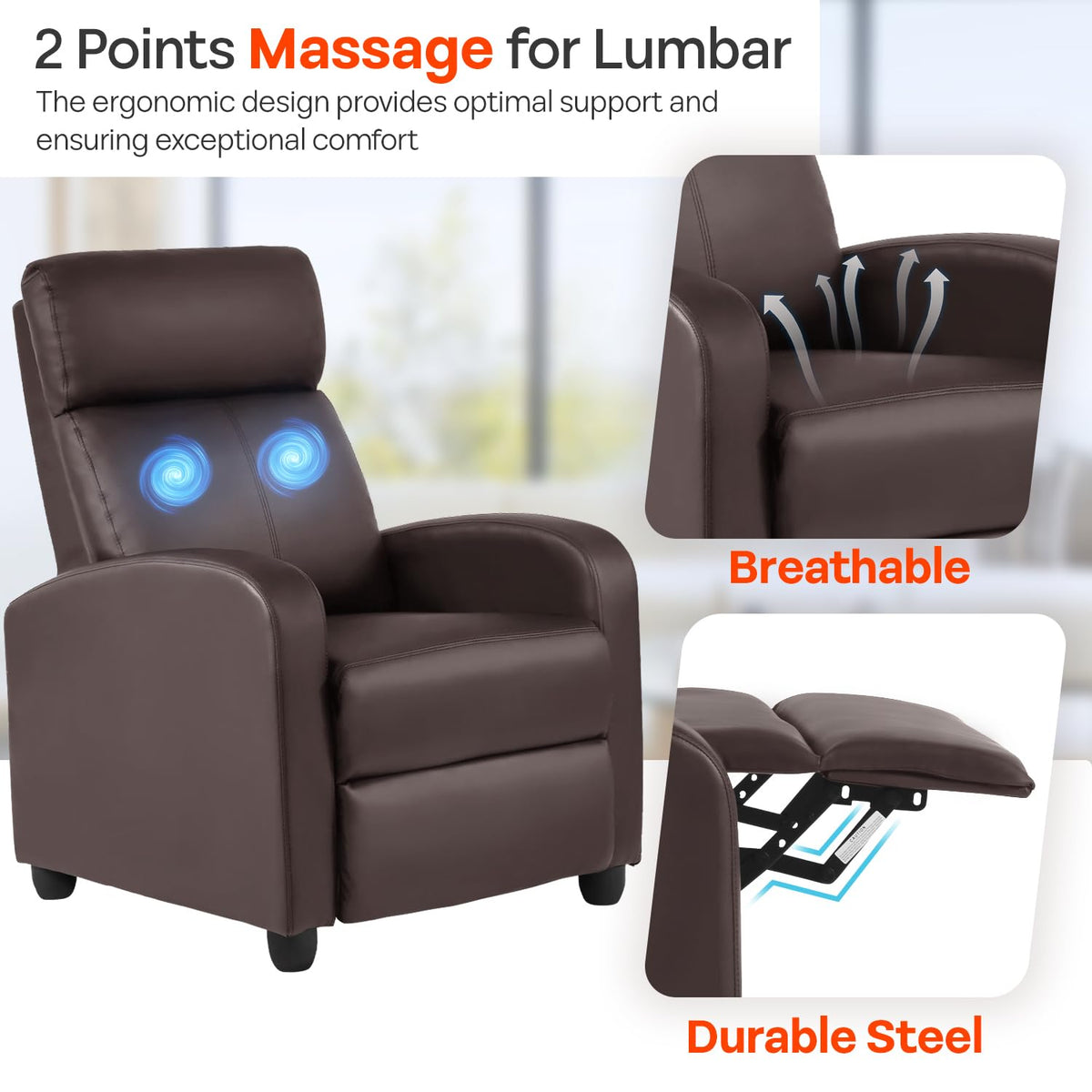 FDW | Recliner Chair | Without Massage Function | Black, PU Leather