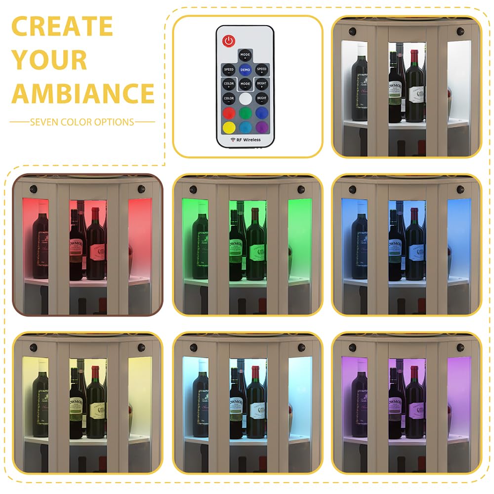 COCO DESIGN All Black Corner Wine Cabinet, Lockable Glass Door with Light