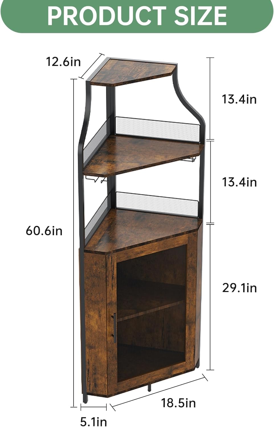 Garvee 72-Inch Industrial Corner Wine Cabinet with Built-in Power Outlet and LED Strip, Mesh Door Liquor Storage with Glass Holder, 5-Tier Bar Display Unit for Home or Small Space, Sturdy Metal Frame