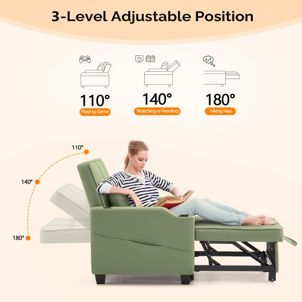 VINGLI Convertible Sleeper Chair Bed, Pull Out Sofa Couch for Living Room