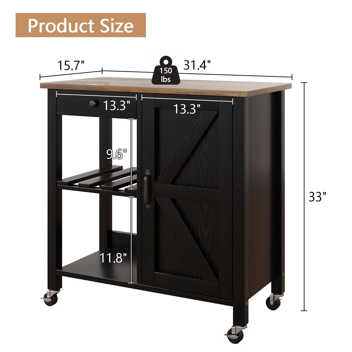 Small Kitchen Island Cart on Wheels with 31.4'' Wood Tabletop, White