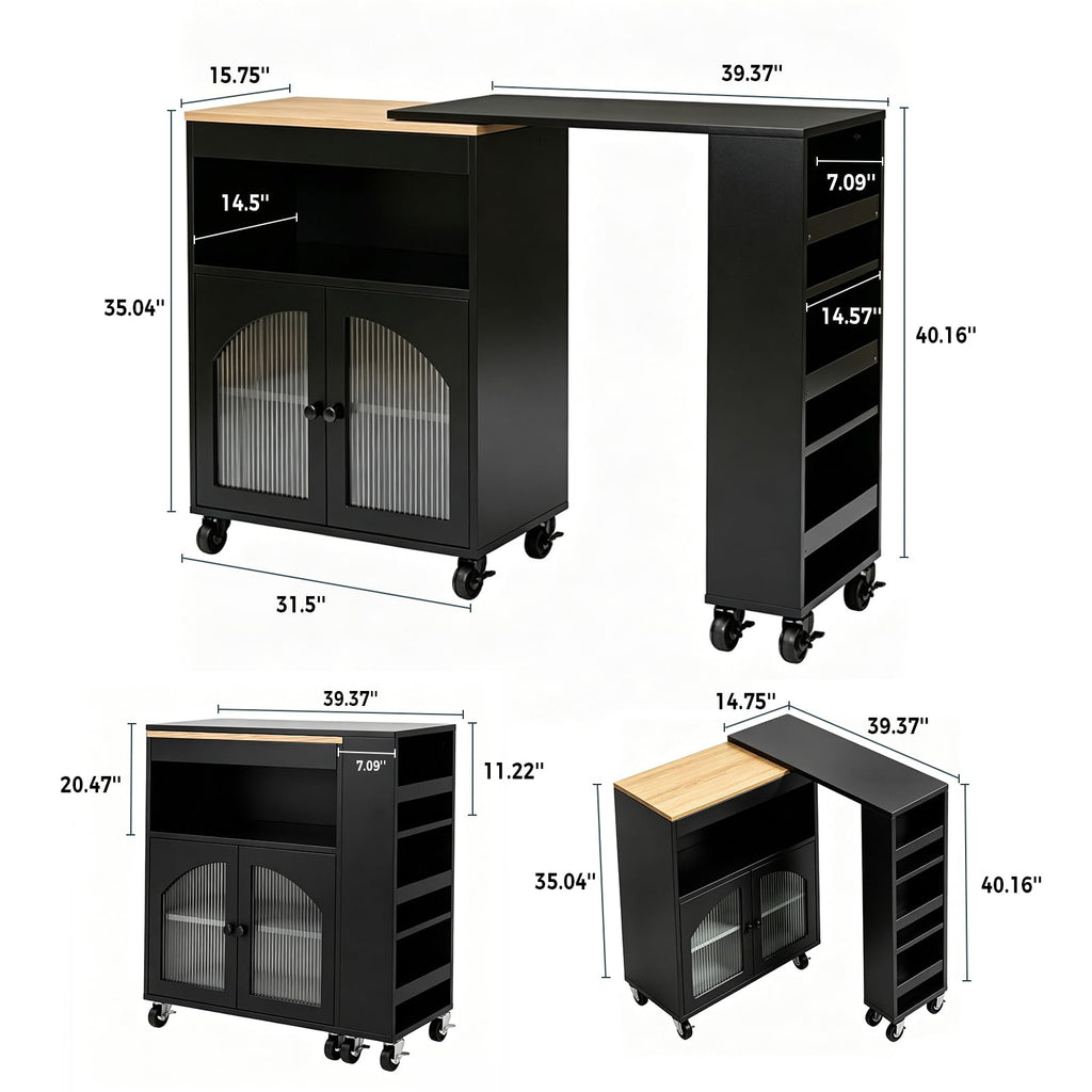 Rolling Kitchen Island with 360Â° Swivel Dining Table 71"-39" Extendable
