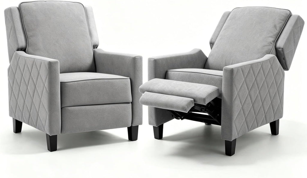 AVAWING Push Back Recliner Chair, Grey Wingback Accent Armchair Set of 2