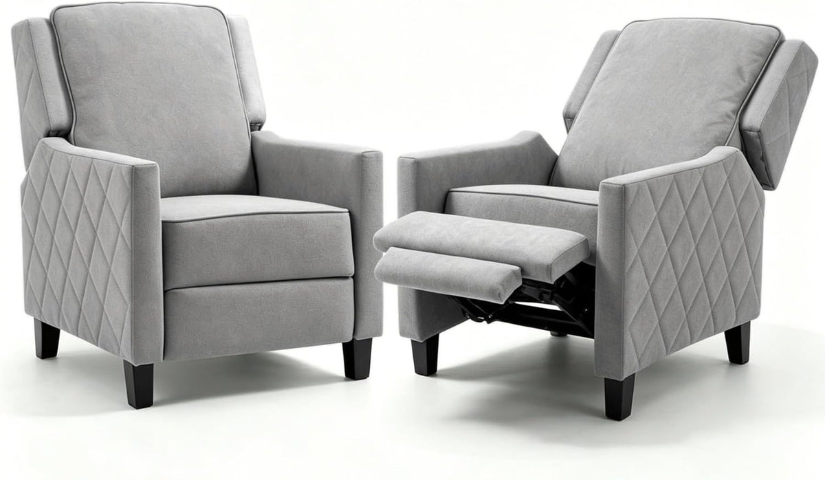 AVAWING Push Back Recliner Chair, Grey Wingback Accent Armchair Set of 2