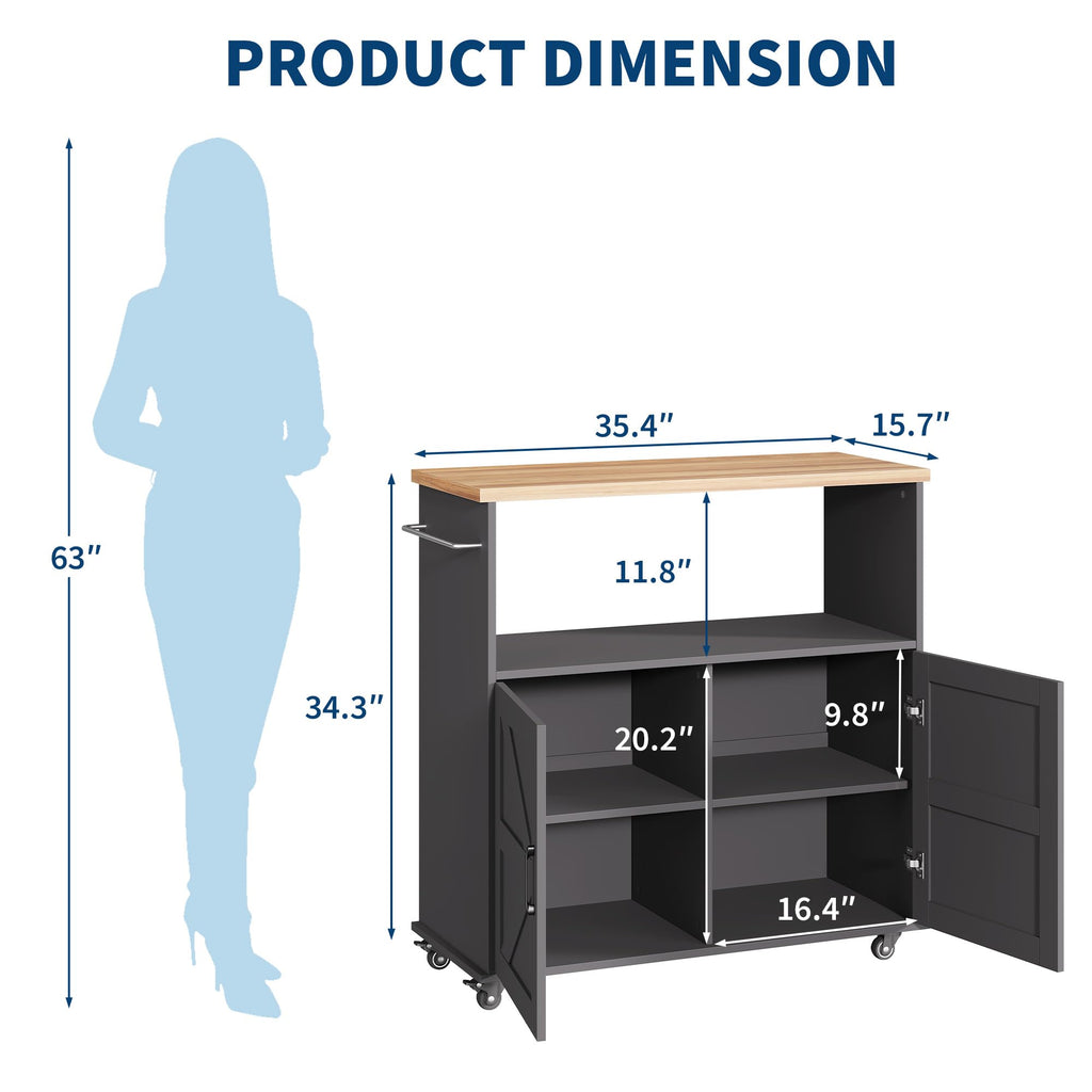 OUTLANE Kitchen Island with Drop Leaf, Rolling Storage Cart on Wheels