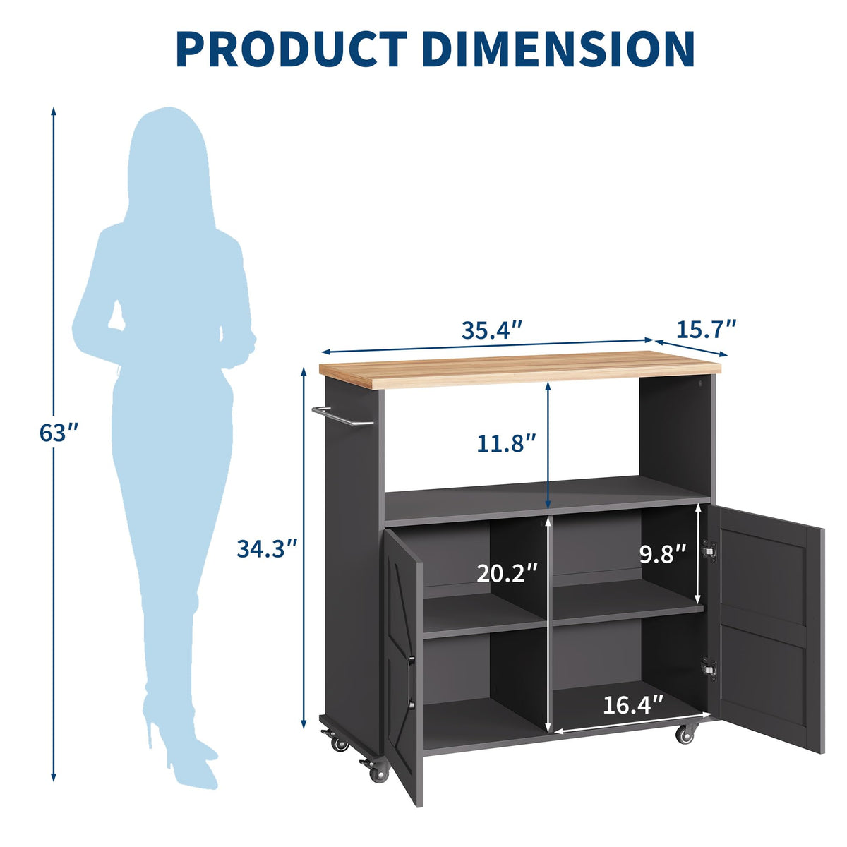 OUTLANE Kitchen Island with Drop Leaf, Rolling Storage Cart on Wheels