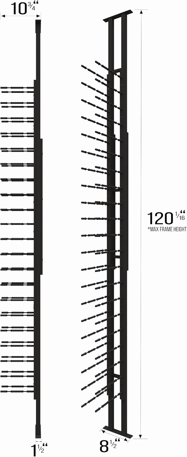 Ultra Wine Racks Floor-to-Ceiling Mount Display (1 Side, Double Deep, Black, Holds 42 Wine Bottles) - Modern Metal Wine Storage for Wine Cellars, Home Bars, Kitchens, and Dining Rooms