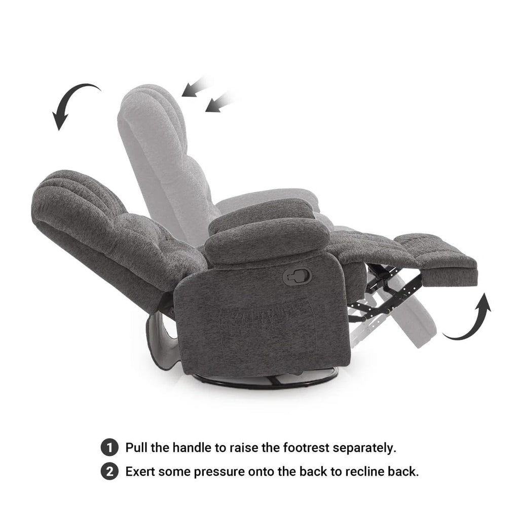 WILLOVE 41" Oversized Rocker Recliner Chair, Rocking Recliners Overstuffed Soft Big Man Manual Recliner, Extra Large Chenille Living Room Chair 350 LBS Capacity, Grey, L