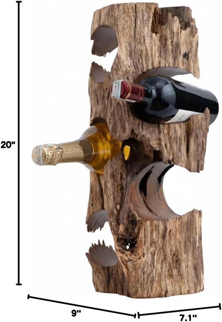 Solid Natural Vitex Pubescens Vahl Wood Wine Rack with Anti-Slip Pads â Rustic Single-Piece Freestanding Countertop Wine Holder â Securely Holds 5 Bottles Without Sliding â 20" x 9" x 7"