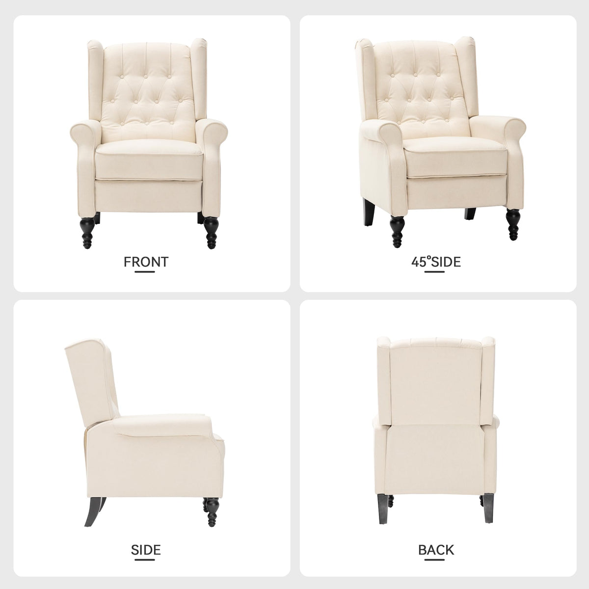 Mid Century Wingback Recliner Chair for Adults, Modern Linen Fabric Push Back Recliner Chairs with Button Tufted Upholstered Back & Footrest, Manual Recliner Chais for Living Room, Nursery, Gray