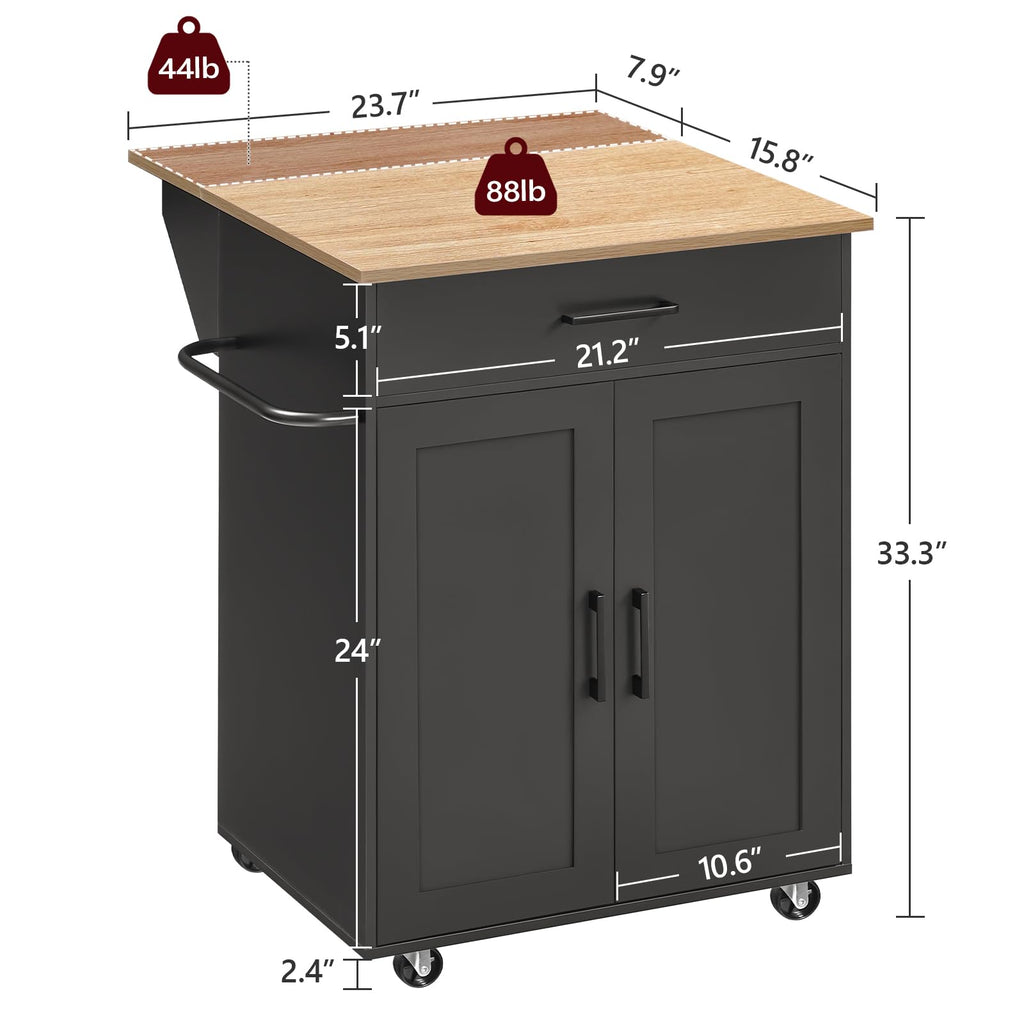 MAHANCRIS Kitchen Island on Wheels with Drop Leaf, Folding Countertop Kitchen Island Cart, Kitchen Island Table with Towel Rack, Drawer, for Kitchen, Dining Room, White and Walnut KIBZ12501