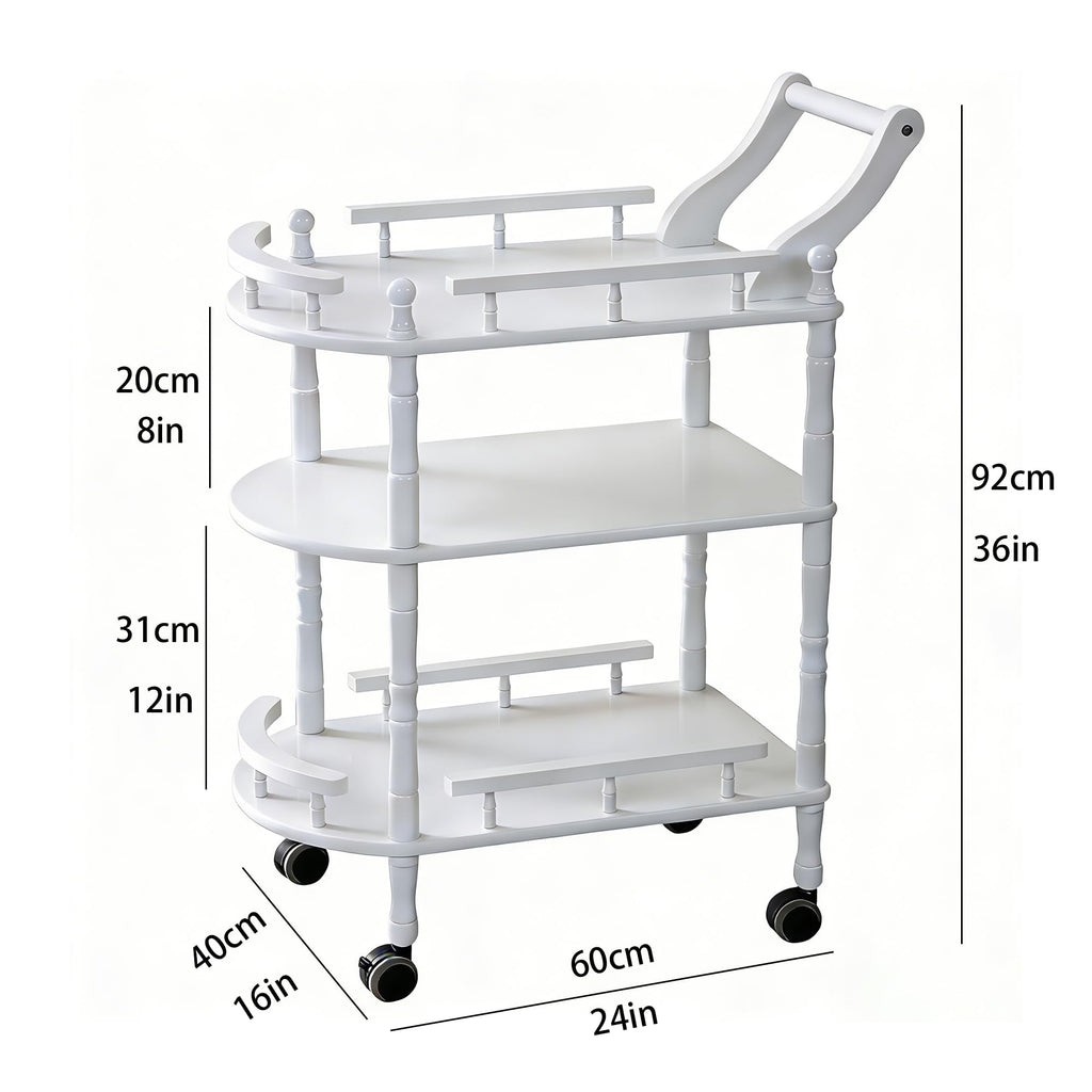 Entertainment Kitchen Cart, Midcentury Modern Imported rubberwood Brown Finished Wood 3-Tier Mobile Bar Cart Serving Cart