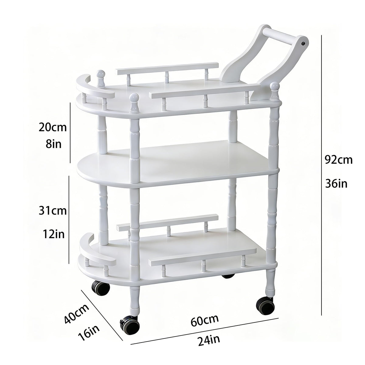 Entertainment Kitchen Cart, Midcentury Modern Imported rubberwood Brown Finished Wood 3-Tier Mobile Bar Cart Serving Cart