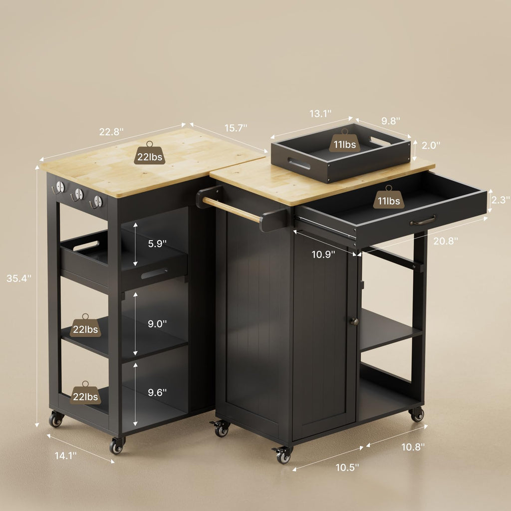 Gizoon Kitchen Island Cart with Storage Cabinet & Removable Tray