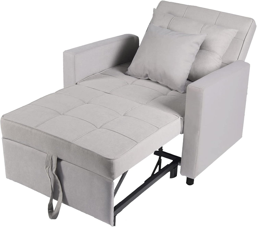 Polar Aurora Sofa Bed Chair 3-in-1 Convertible Chair Bed, Lounger Sleeper Chair, Single Recliner for Small Space with Adjustable Backrest (Light Grey)