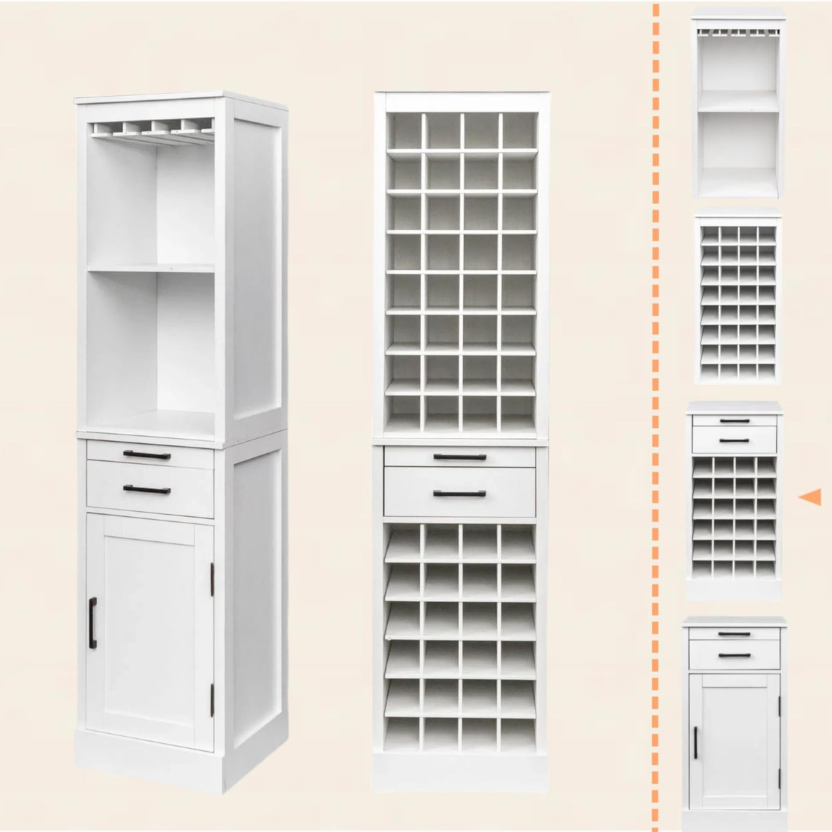 WERSMT 8-Tier Freestanding Wine Rack Wood, 32 Bottles Wine Rack Counter for Small Space, Farmhouse Stackable Modular Wine Bottle Holder Rack, White