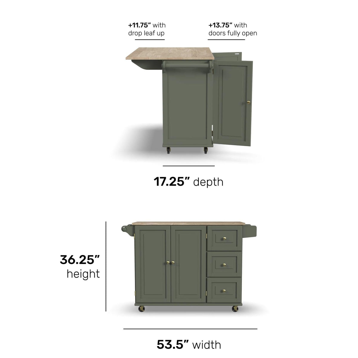 Homestyles Dolly Madison Black Mobile Kitchen Island Cart with Wood Drop Leaf Breakfast Bar