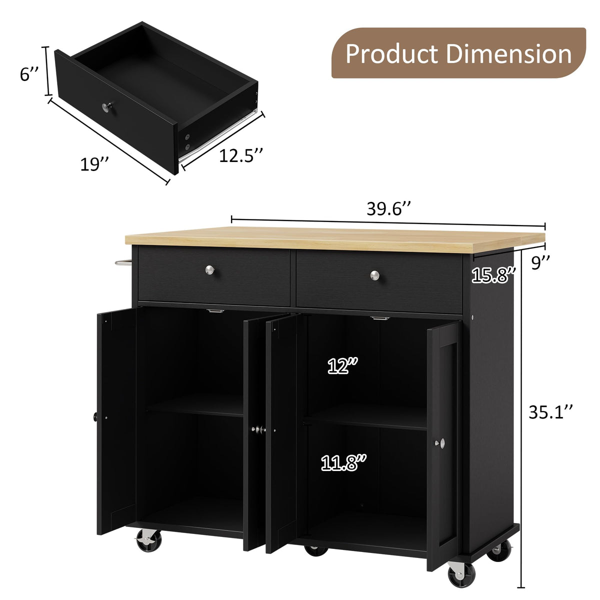 SUNLEI Kitchen Island with Storage, Kitchen Island on Wheels with Drop Leaf, Rolling Kitchen Island Cart with Cabinet and Drawers, Mobile Kitchen Storage Cart for Dining Room, White