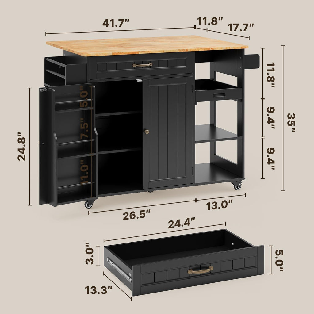 Gizoon 41.7" W Kitchen Island with Storage, Kitchen Island with Drop Leaf