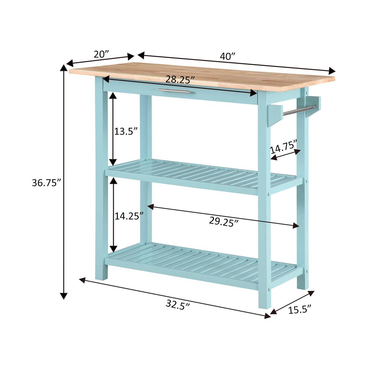 Convenience Concepts Designs2Go Butcher Block Kitchen Island, Sage, 40"