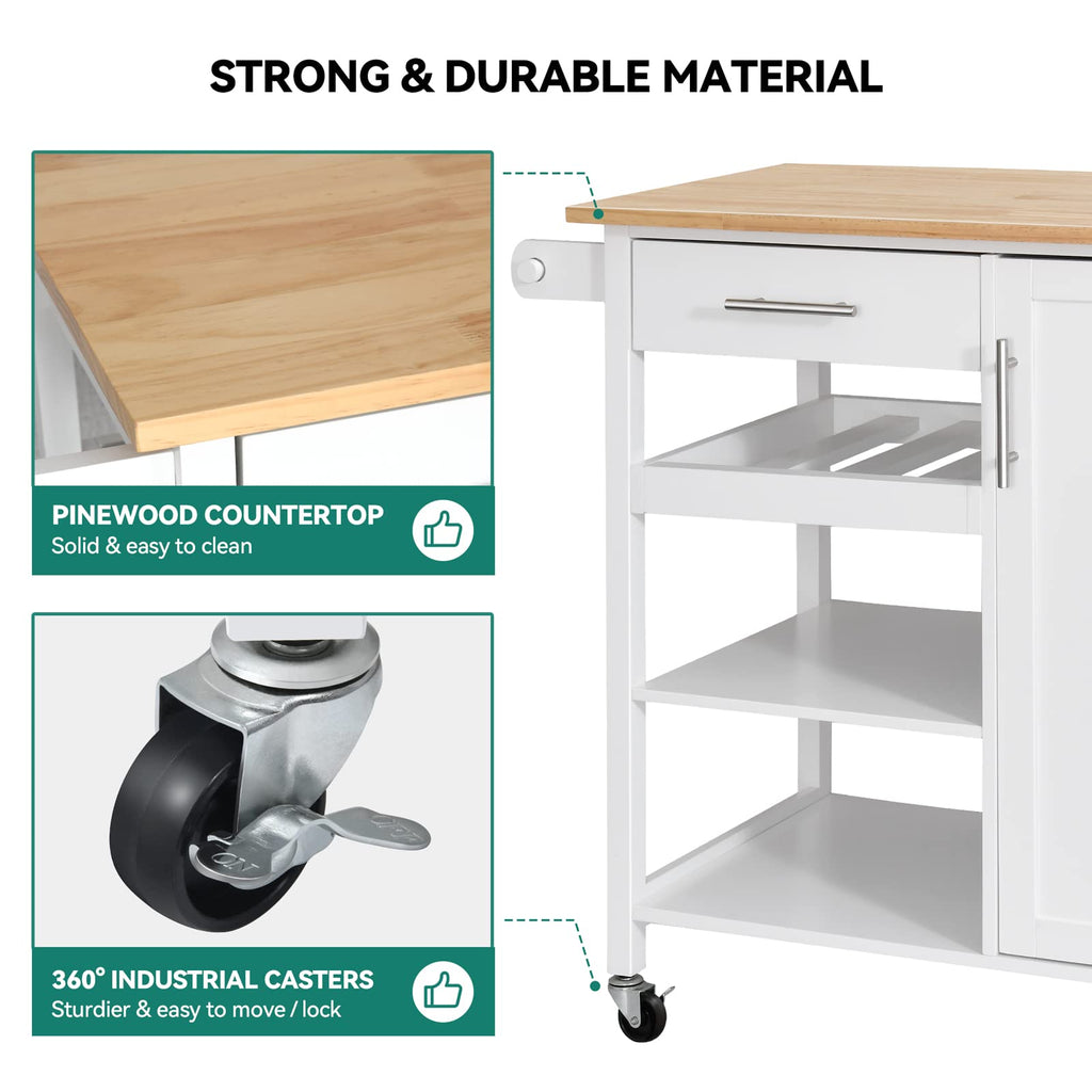 YITAHOME Small Solid Wood Top Kitchen Island Cart on Wheels with Storage