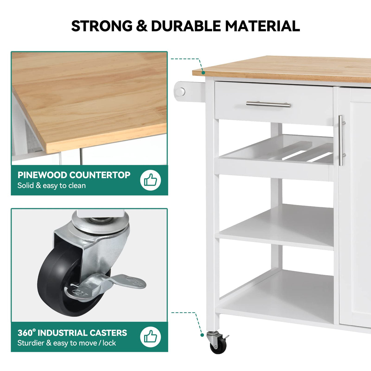 YITAHOME Small Solid Wood Top Kitchen Island Cart on Wheels with Storage