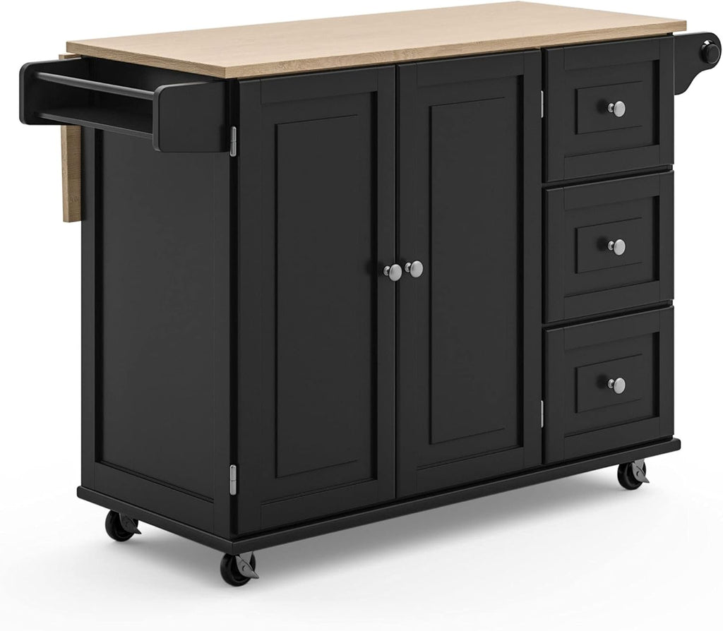 Homestyles Dolly Madison Black Mobile Kitchen Island Cart with Wood Drop Leaf Breakfast Bar