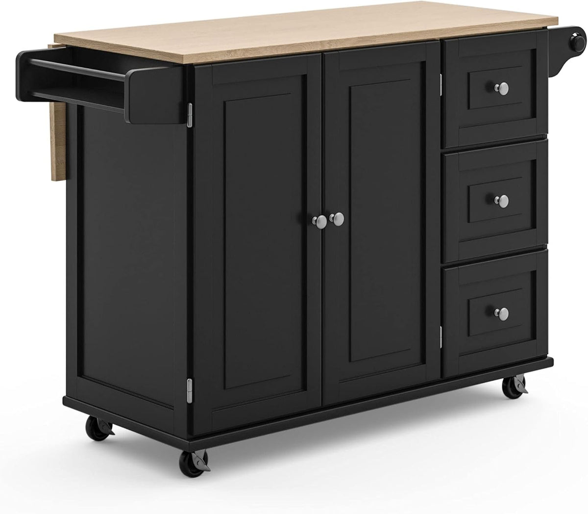 Homestyles Dolly Madison Black Mobile Kitchen Island Cart with Wood Drop Leaf Breakfast Bar