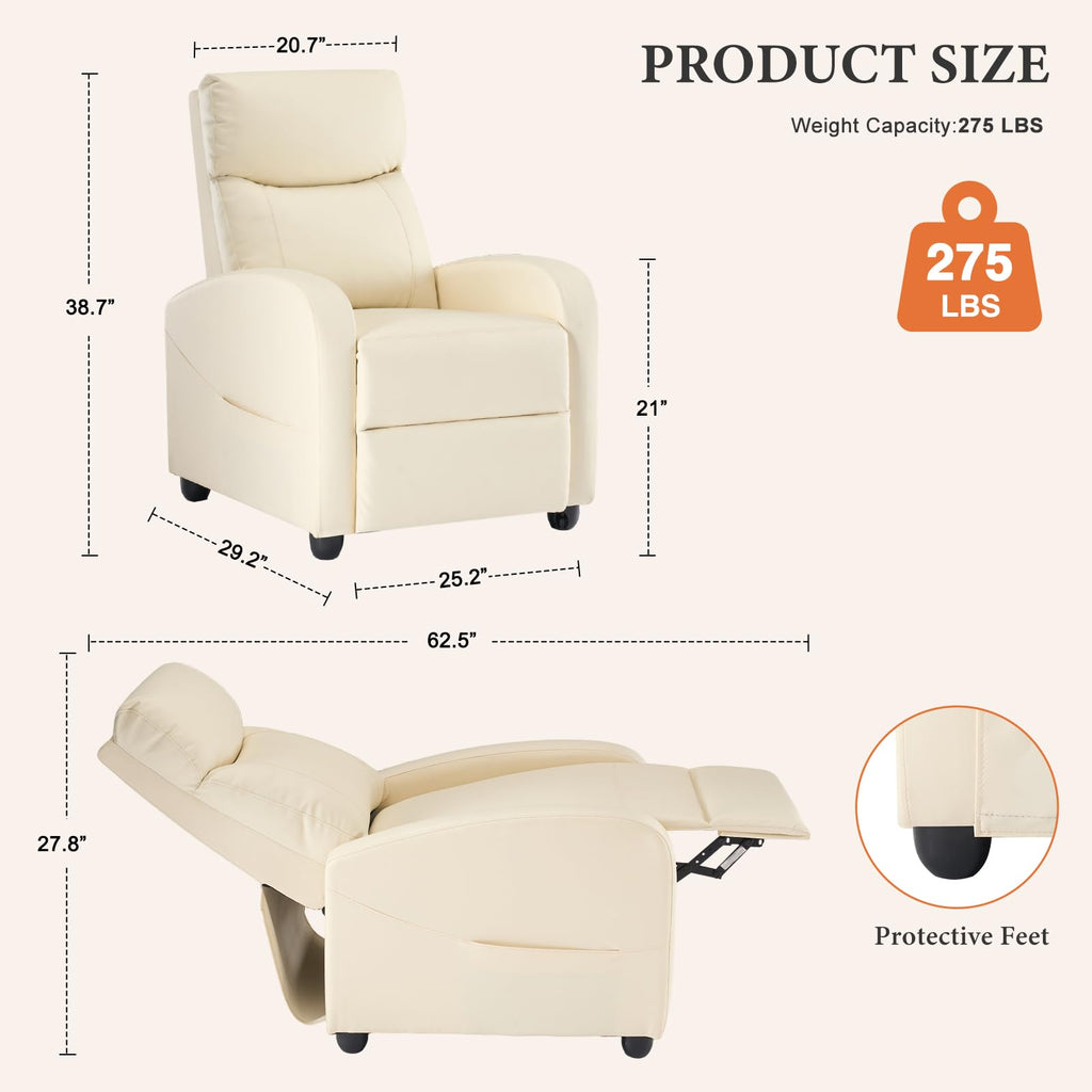 OLIXIS Recliner Chair, Reclining Sofa Chair with 3 Adjustable Angles