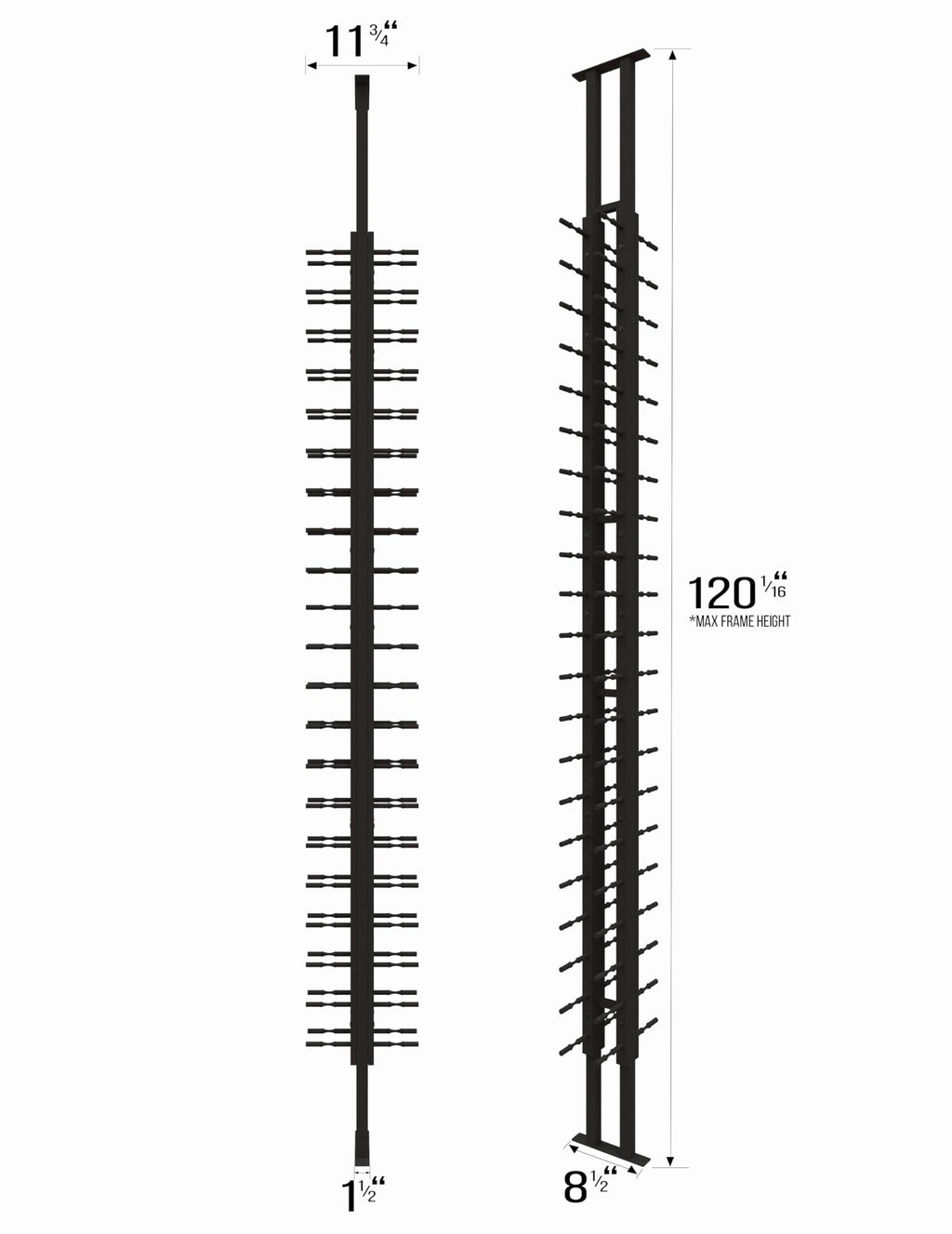Ultra Wine Racks Floor-to-Ceiling Mount Display (1 Side, Double Deep, Black, Holds 42 Wine Bottles) - Modern Metal Wine Storage for Wine Cellars, Home Bars, Kitchens, and Dining Rooms