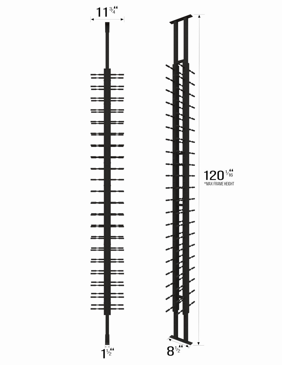 Ultra Wine Racks Floor-to-Ceiling Mount Display (1 Side, Double Deep, Black, Holds 42 Wine Bottles) - Modern Metal Wine Storage for Wine Cellars, Home Bars, Kitchens, and Dining Rooms