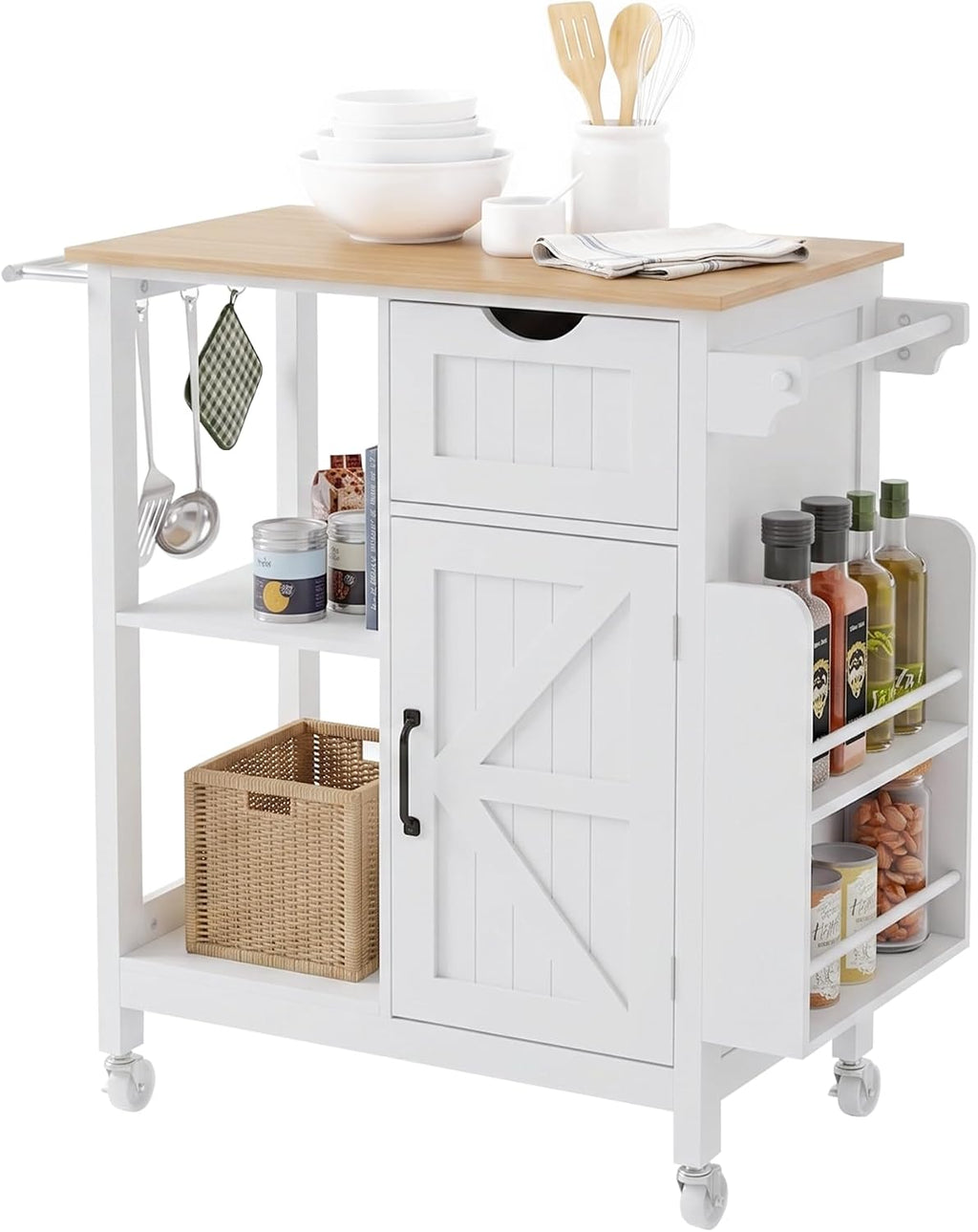 33" Rolling Kitchen Island Cart with Storage, Kitchen Island on Wheels