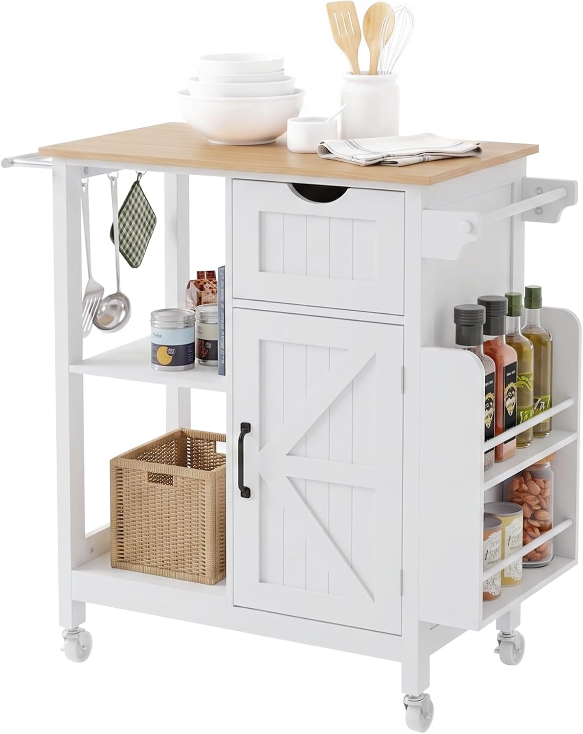 33" Rolling Kitchen Island Cart with Storage, Kitchen Island on Wheels