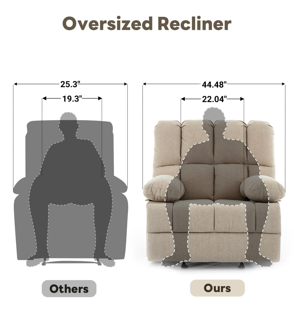 WILLOVE 41" Oversized Rocker Recliner Chair, Rocking Recliners Overstuffed Soft Big Man Manual Recliner, Extra Large Chenille Living Room Chair 350 LBS Capacity, Grey, L