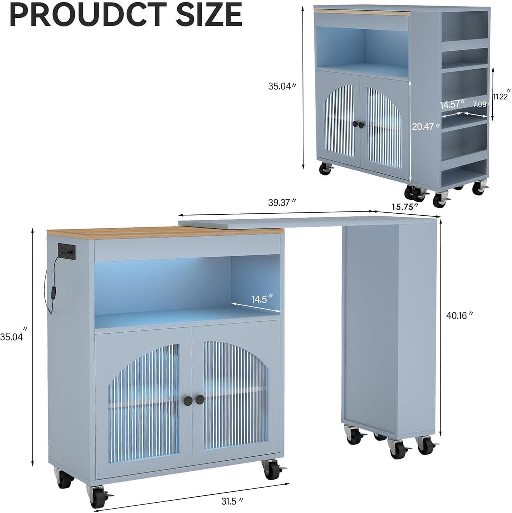 41'' Kitchen Island with Storage - Versatile Storage Cart & Rolling Island Table on Wheels for Dining Room, Kitchen Use (Blue)
