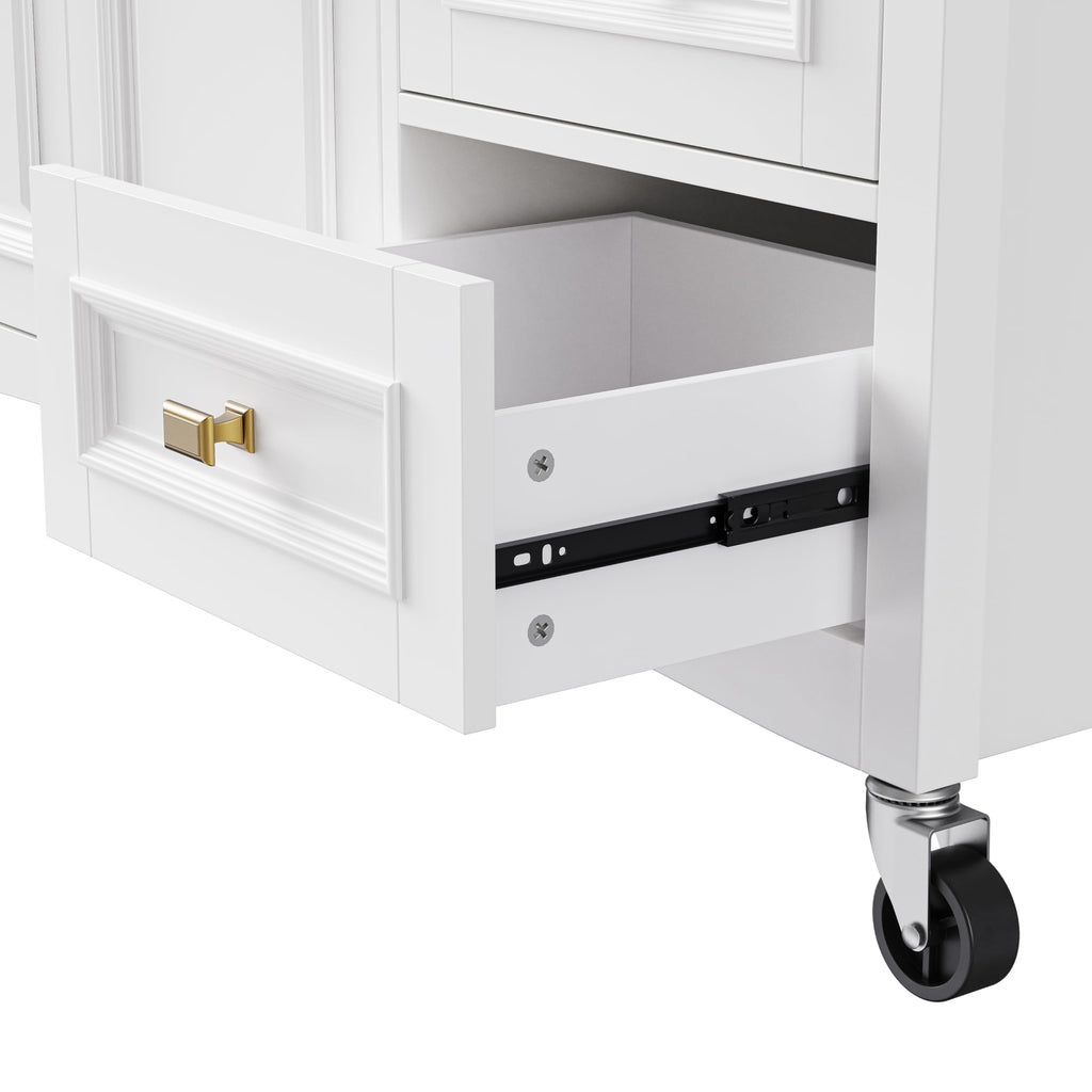Merax 54" Large Kitchen Cart Island on Wheels with Drop Leaf,Adjustable Shelves,3 Drawers,Embossed Texture Design for Dining Room